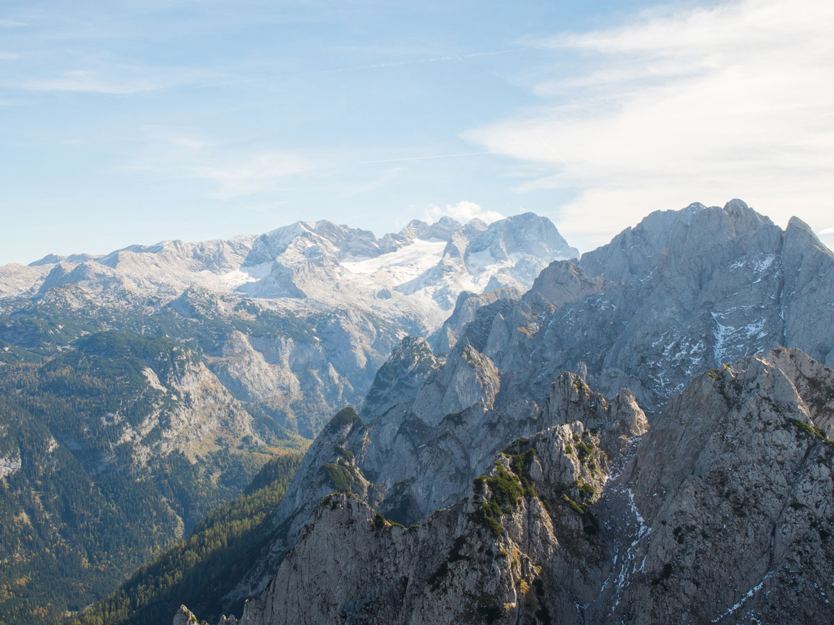 Ausblick auf den Dachstein vom Donnerkogel Klettersteig